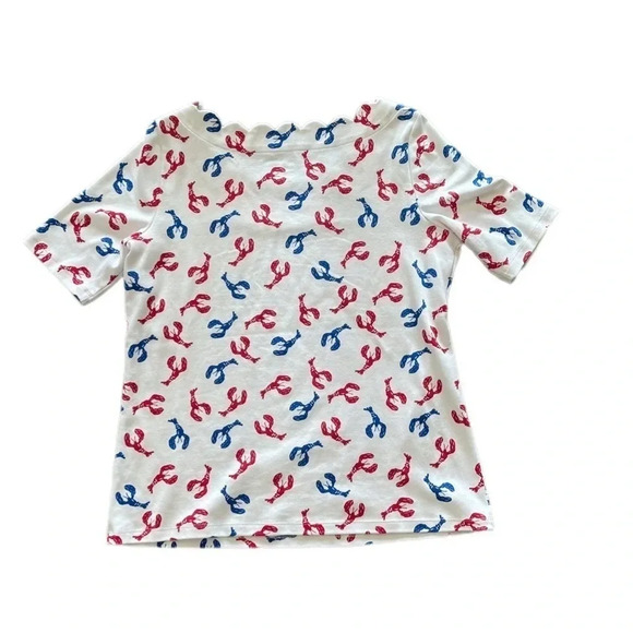 Kim Rogers Red White Blue Lobsters Short Sleeve Blouse Women’s Petite Small - Picture 4 of 8